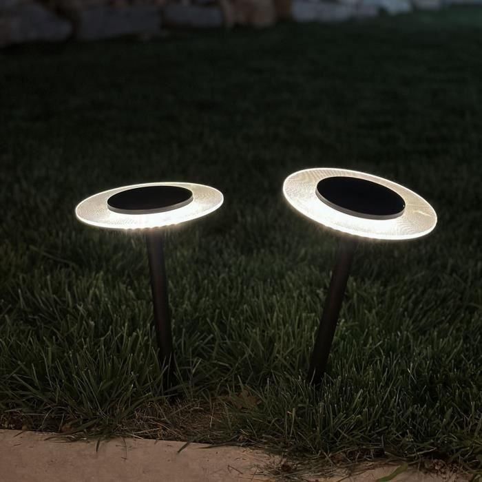 Juego de 2 balizas solares para pegar - LUMISKY - UFO - H35 cm - LED blanco cálido 3