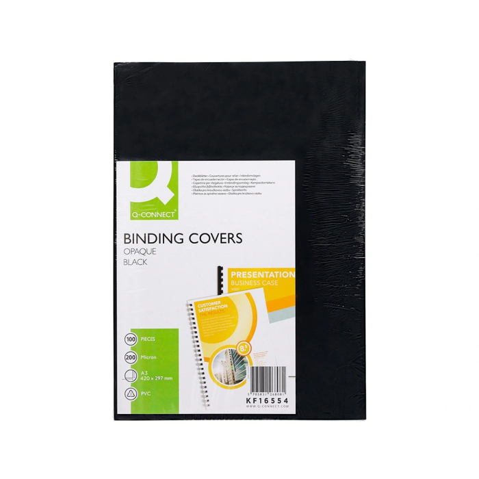 Q-connect Tapas para Encuadernación PVC DIN A3 Opaca Negra 200 mc Caja de 100 Unidades 1