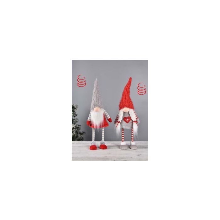 DKD Home Decor Figura de Navidad Tradicional de Poliéster Gris y Rojo, Adorno Navideño para Hogar, 55 cm Alto (Pack de 2 Unidades)