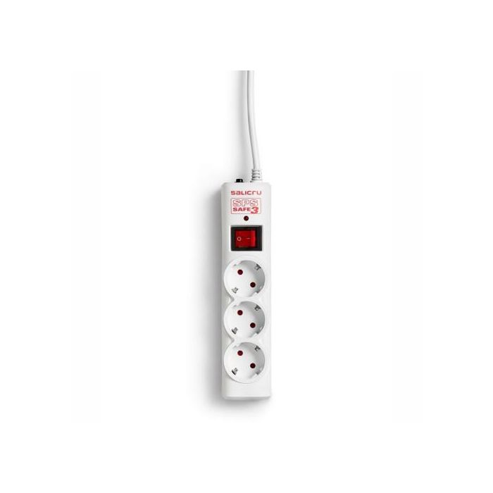 Salicru 680BA000001 Regleta SPS SAFE 3 Tomas Schuko con Interruptor, Protección Sobretensiones, Cable 1.5m, Blanca, Fijación Mural Salicru 680BA000001 Regleta SPS SAFE 3 Tomas Schuko con Interruptor, Protección Sobretensiones, Cable 1.5m, Blanca, Fijación Mural