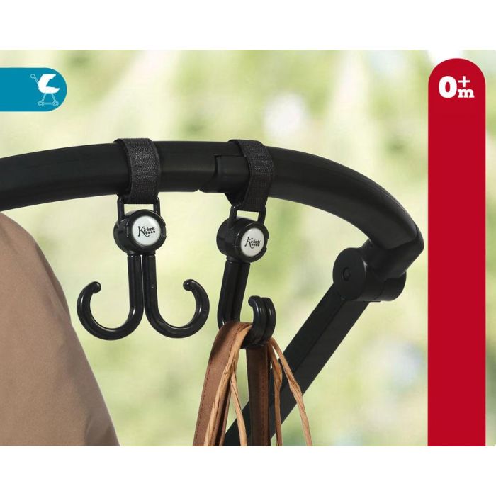 KioKids Ganchos Dobles para Carrito con Velcro - Set de 2 Unidades Negros para Colgar Bolsas 0 KioKids Ganchos Dobles para Carrito con Velcro - Set de 2 Unidades Negros para Colgar Bolsas 0