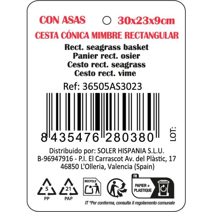 Privilege Cesta Cónica de Mimbre Recogida con Asa 30 cm x 23 cm x 9 cm (8 Unidades) 1