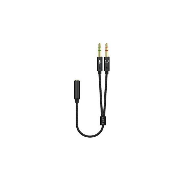 AISENS - CABLE ADAPTADOR AUDIO JACK 3.5 4PINES/H-2XJACK 3.5 3PINES/M, NEGRO, 25CM