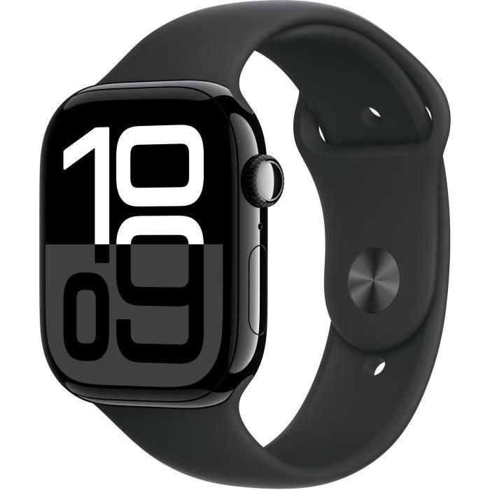 Apple Watch Series 10 GPS 46 mm, Caja de aluminio negro azabache, Correa deportiva negra M/L