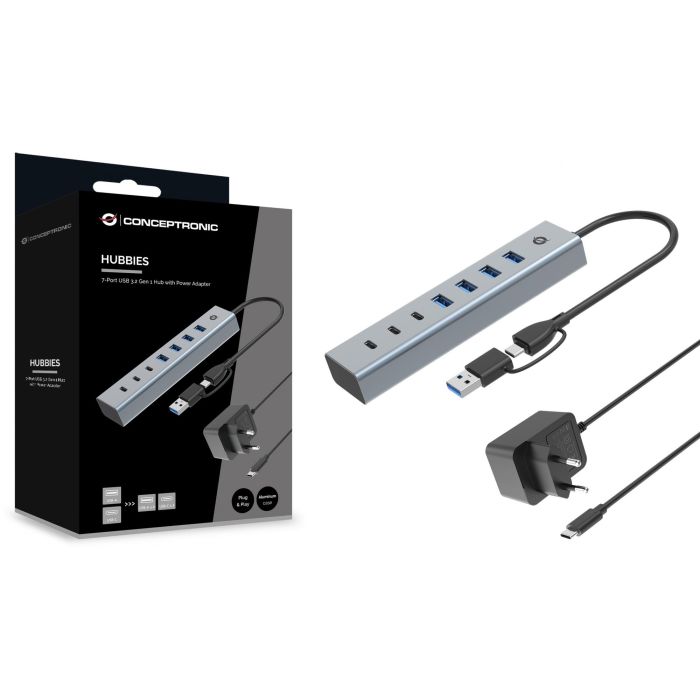 Conceptronic HUBBIES20GP Hub USB 3.0 Gris con 3x USB-C y 4x USB-A 3 Conceptronic HUBBIES20GP Hub USB 3.0 Gris con 3x USB-C y 4x USB-A 3