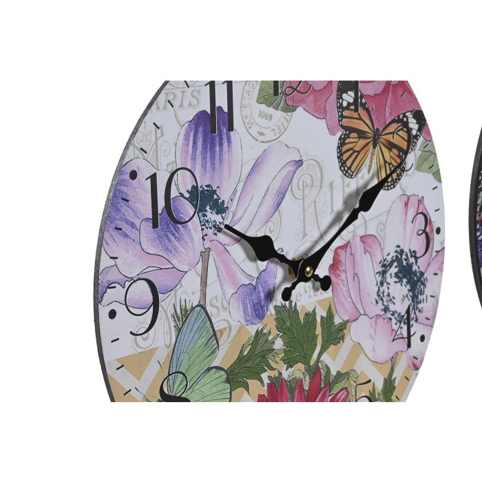 DKD Home Decor Reloj de Pared Shabby Multicolor 34 x 34 x 4 cm (3 Unidades) 1