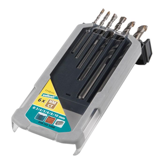 Wolfcraft 7110000 Juego de Brocas de 6 Piezas Especiales para Hormigón, Diámetros ø3-10 mm