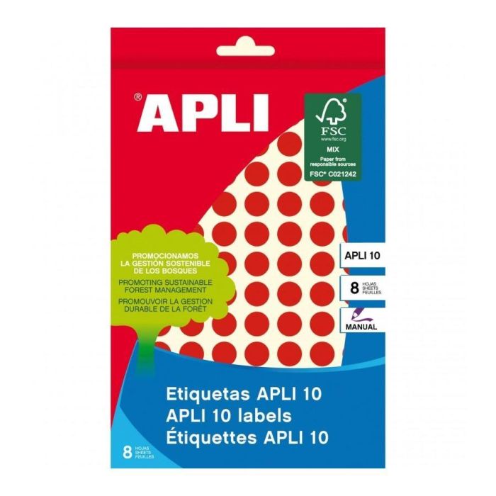 Apli Etiquetas Adhesivas Circulares Ø10 mm Escritura Manual 126 X 8H Apli 10 Rojo