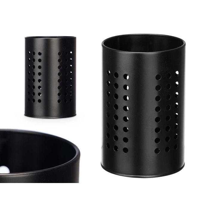Porta Utensilios Negro Kinvara 12x18x12 cm - Metal (12 Unidades) Porta Utensilios Negro Kinvara 12x18x12 cm - Metal (12 Unidades)