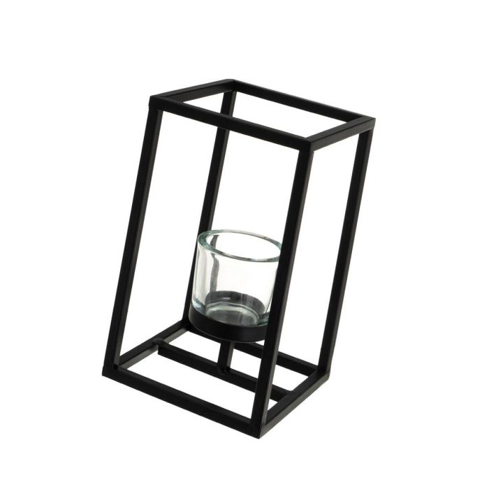 Set de Portavelas Negro Cristal Hierro 14 x 14 x 25 cm (2 Unidades) 2