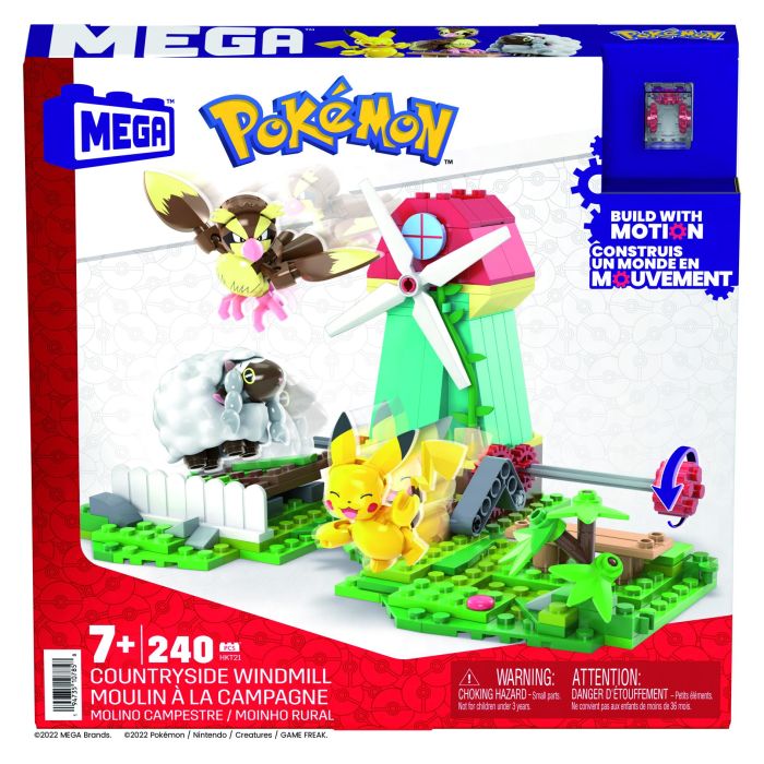 Mattel Mega Construx Figura de Acción de Pikachu, Pidgey y Wooloo con Molino de Viento Movible y 240 Piezas para Niños Mayores de 7 Años 3
