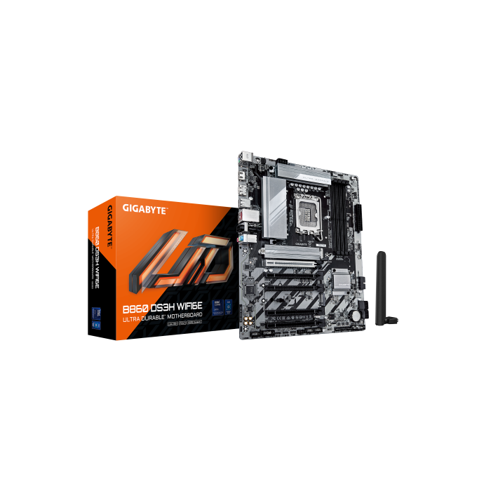 GIGABYTE B860 DS3H WIFI6E Placa base - CPUs Intel Core Ultra, VRM de 8+1+2+2 fases, hasta 9066MHz DDR5, 1xPCIe 5.0 + 1xPCIe 4.0 M.2, LAN 2,5 GbE, WiFi 6E, USB 3.2 Gen 2x2 GIGABYTE B860 DS3H WIFI6E Placa base - CPUs Intel Core Ultra, VRM de 8+1+2+2 fases, hasta 9066MHz DDR5, 1xPCIe 5.0 + 1xPCIe 4.0 M.2, LAN 2,5 GbE, WiFi 6E, USB 3.2 Gen 2x2