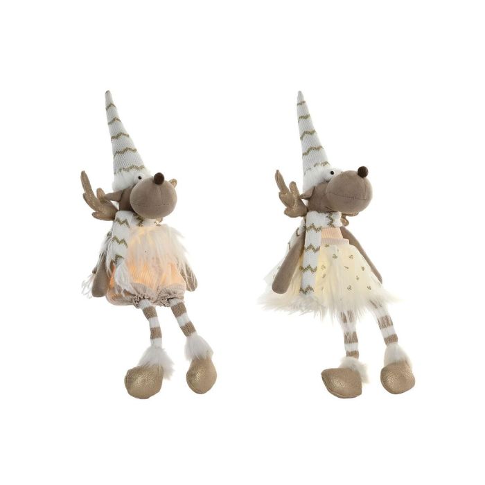 DKD Home Decor Figura de Reno de Navidad Iluminada con LED Estilo Moderno Blanco 13x55x14 cm (2 Unidades)