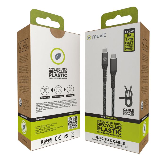 muvit for change cable Tipo C a Tipo C 5A/240W 1.2m resistente negro 4 muvit for change cable Tipo C a Tipo C 5A/240W 1.2m resistente negro 4