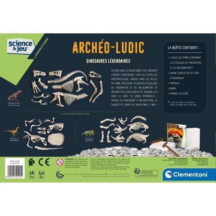 Clementoni Archéo Ludic Dinosaurios Legendarios - Juego de Paleontología con T-Rex, Velociraptor, Triceratops, martillo y cincel 4