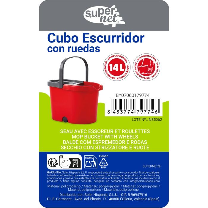 Inde Cubo Escurridor Rojo con Ruedas 29 cm (Ancho) x 29 cm (Alto) x 39 cm (Largo) 4