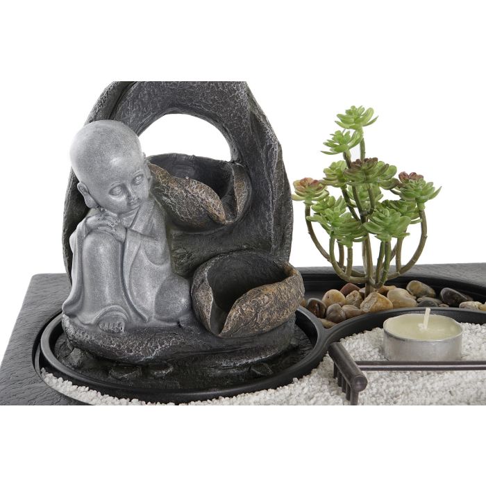 DKD Home Decor Pack de 2 Fuentes de Agua Orientales Buda con Luz LED de Resina Negro Gris 21x23x29 cm 1