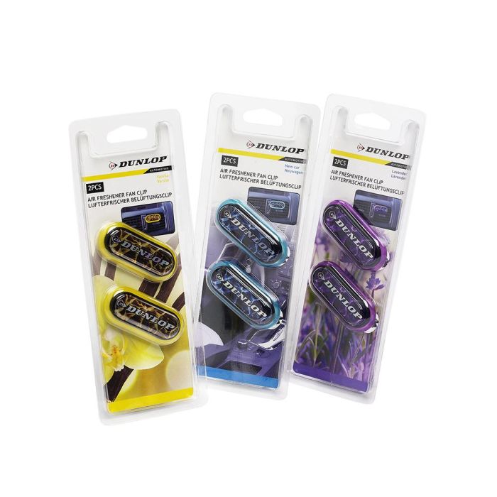 Dunlop Ambientador para rejilla de climatizador de coche - Colores surtidos amarillo/lila/azul 2 Dunlop Ambientador para rejilla de climatizador de coche - Colores surtidos amarillo/lila/azul 2