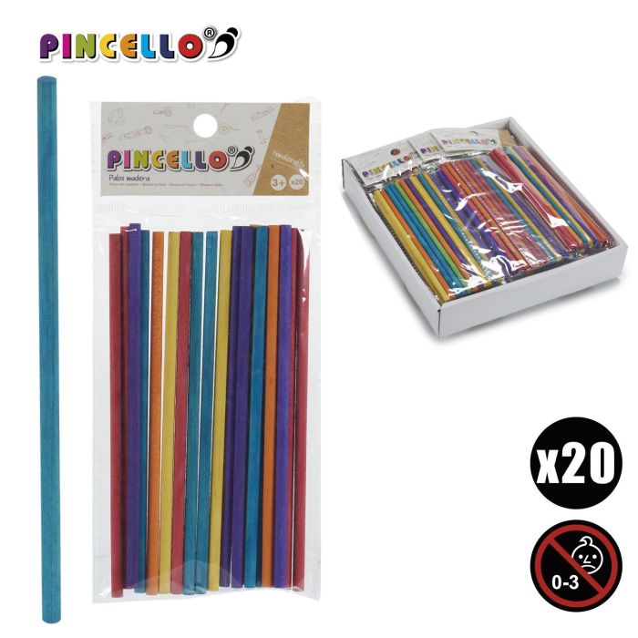 Set 20 Palos de Madera Redondos Pincello - 0.5x20.5x9.5 cm, Surtido Colores (48 Unidades) 3 Set 20 Palos de Madera Redondos Pincello - 0.5x20.5x9.5 cm, Surtido Colores (48 Unidades) 3