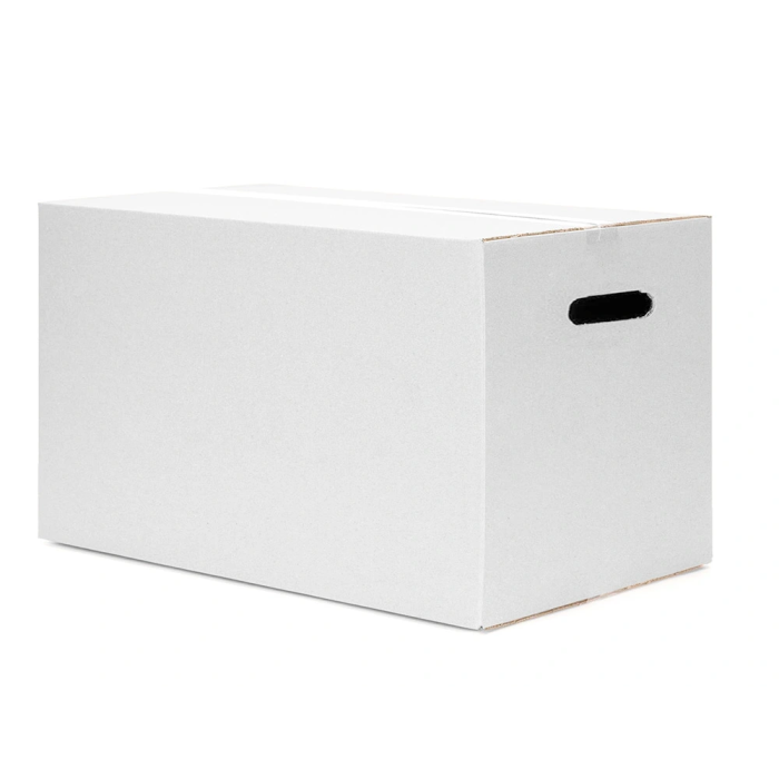 Q-connect Caja de embalaje americana ultra resistente con asas, cartón canal doble 7 mm, color blanco, 450x280x375 mm, 47 litros 1 Q-connect Caja de embalaje americana ultra resistente con asas, cartón canal doble 7 mm, color blanco, 450x280x375 mm, 47 litros 1