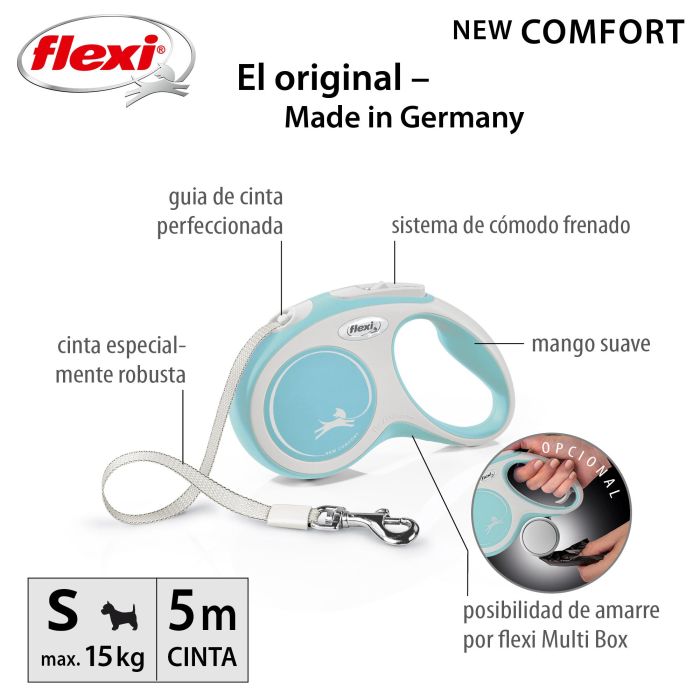 Flexi Correa Retráctil New Comfort S Cinta 5M Azul Claro Bicolor para Perros Pequeños, Mayor Control y Compatible Accesorios 0 Flexi Correa Retráctil New Comfort S Cinta 5M Azul Claro Bicolor para Perros Pequeños, Mayor Control y Compatible Accesorios 0
