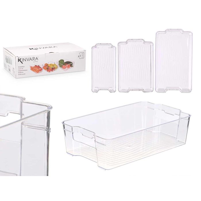 Set 3 Bandejas Organizadoras Transparentes para Nevera Kinvara - 37x11x21 cm (4 Unidades) Set 3 Bandejas Organizadoras Transparentes para Nevera Kinvara - 37x11x21 cm (4 Unidades)