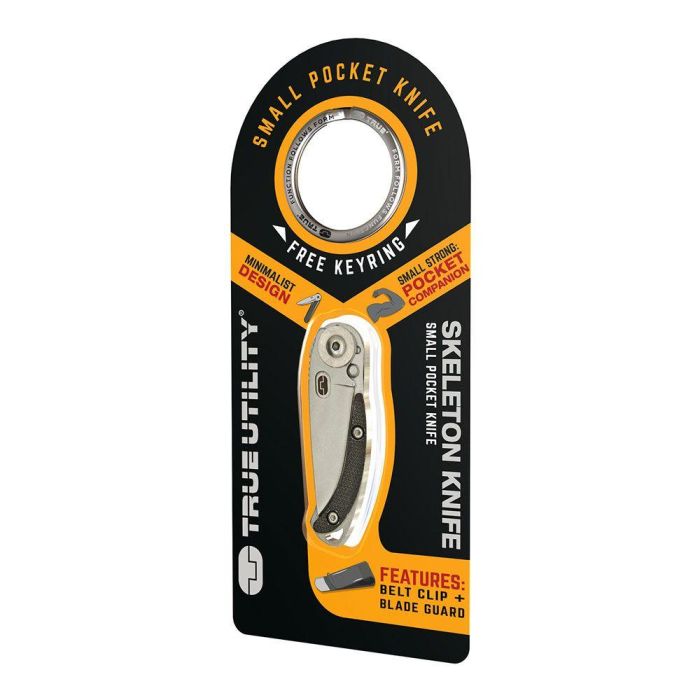 True Skeletonknife Navaja Pequeña Minimalista Plegable Diseño Plateado y Negro con Llavero 4