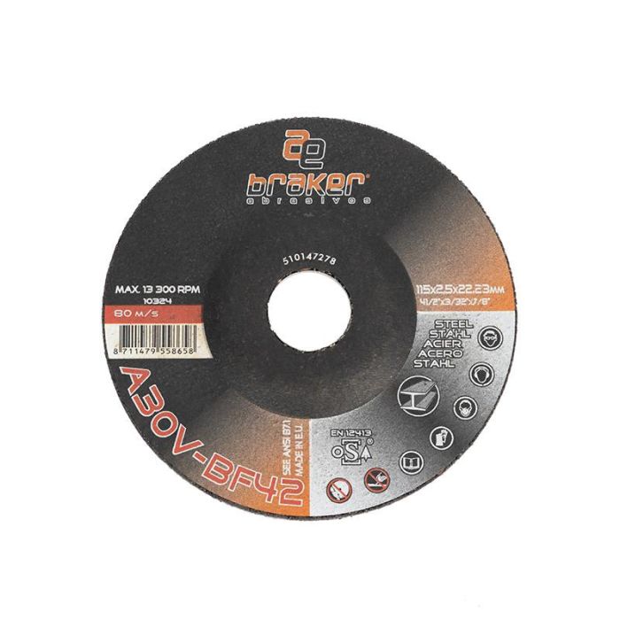 DUVER Disco de Cortar Acero 115x2,5x22 A30V-Bf42 Centro Hundido Braker