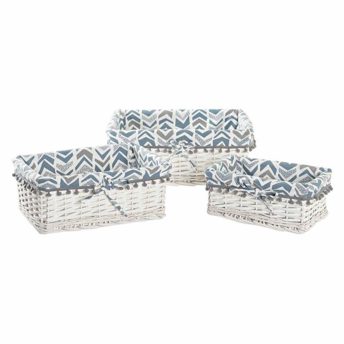 Cesta DKD Home Decor Blanco Azul 29 x 15 x 39 cm Set de 3 1