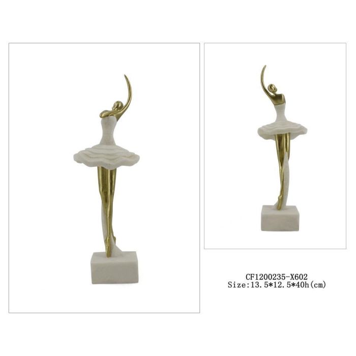 DKD Home Decor Figura Decorativa Romántica Bailarina de Resina Blanco y Dorado, Dimensiones 12.5 x 13.5 x 40 cm
