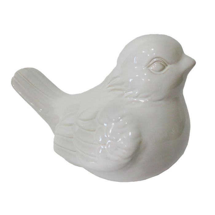 DKD Home Decor Figura Decorativa de Cerámica Blanca con Diseño Gorrión Estilo Cottage, Adorno para el Hogar y Jardín, Medidas 17x17x24 cm