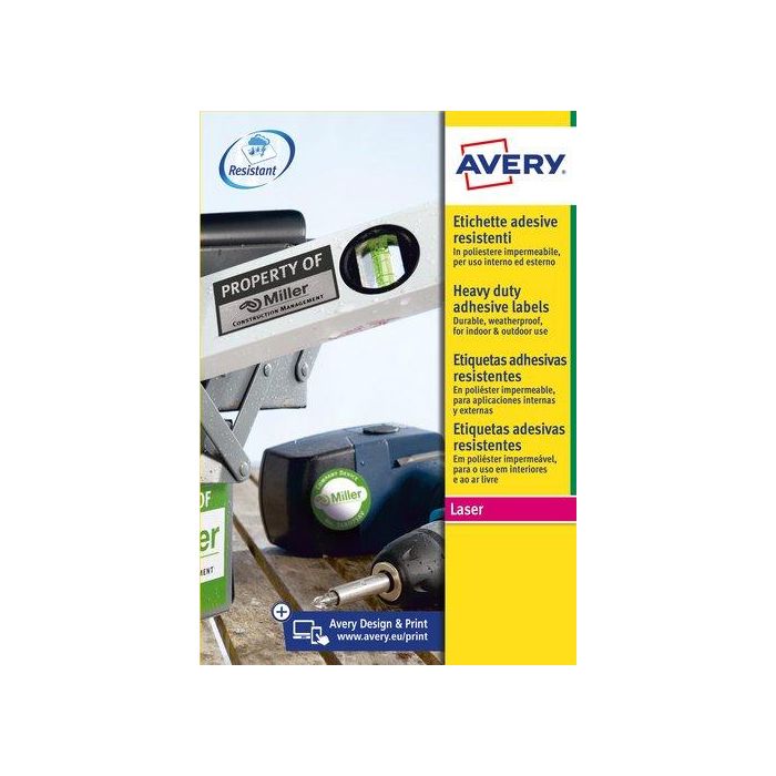 Avery Etiquetas Adhesivas Poliéster Blanco Extra Resistente Láser 45,7x21,2 mm Caja de 960 Unidades