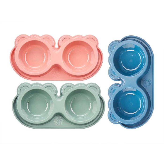 Comedero Doble para Mascotas Mascow, Plástico, 33x16x4.5 cm, Azul/Rosa/Verde (24 Unidades) 1 Comedero Doble para Mascotas Mascow, Plástico, 33x16x4.5 cm, Azul/Rosa/Verde (24 Unidades) 1