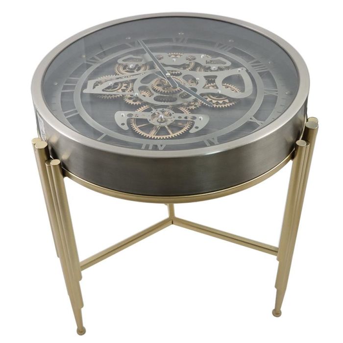 DKD Home Decor Mesita Auxiliar Loft Metal y Cristal Dorado Plateado 50 x 54 x 50 cm