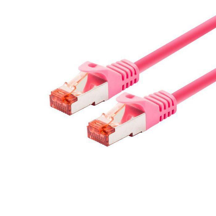 LOGON PROFESSIONAL Cable de Red Patch S/FTP PIMF Cat 6 de 3 Metros Magenta con Conectores RJ45 Apantallados y Protección Anti-Kink