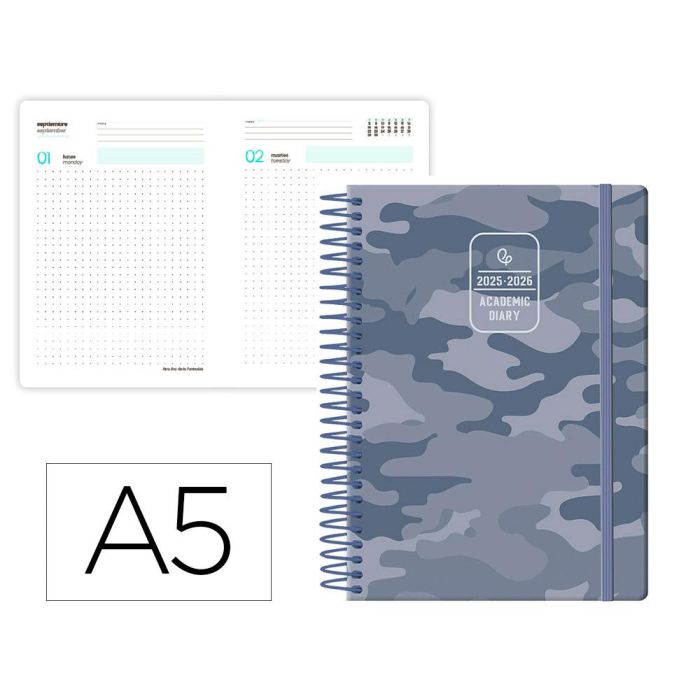 Agenda Escolar Liderpapel 25-26 Espiral Patterns Militar Gris Dia Pagina A5 Bilingüe Papel Fsc 80 gr Agenda Escolar Liderpapel 25-26 Espiral Patterns Militar Gris Dia Pagina A5 Bilingüe Papel Fsc 80 gr