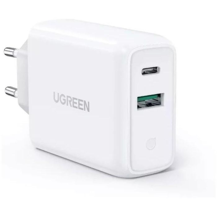 UGREEN 60468 Cargador de Pared Rápido 36W Dual Port USB-A/USB-C, Quick Charge 3.0 & Power Delivery 3.0 Blanco
