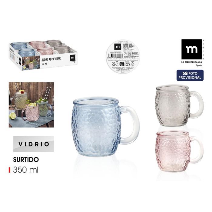 La Mediterranea Jarra Mug de Vidrio Stones 350 ml – Diseño Moderno para Bebidas Frías o Calientes, 12.5x9.5x10 cm (24 Unidades)