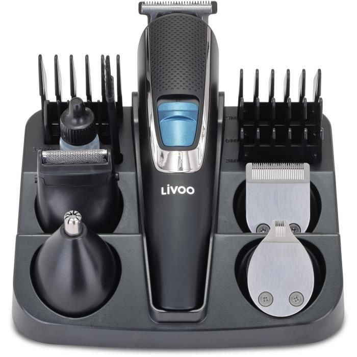 Livoo DOS187 Set recortador multifunción 3,7W 90 min con 5 cabezales, 5 peines y base de almacenamiento Negro/Azul