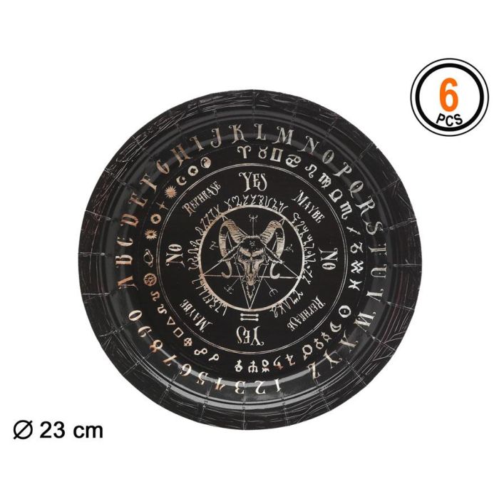 Platos de Cartón Ouija 23 cm con Símbolos Esotéricos para Fiestas, Pack de 6 Unidades