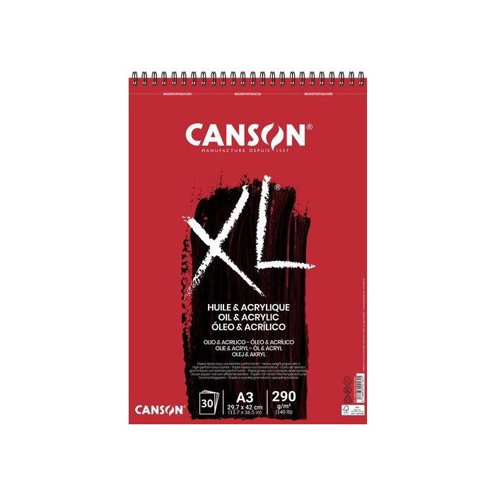 Bloc De Dibujo Canson Xl Oleo Y Acrilico Con Espiral No Entelado A3 290G 30H (Set de 5)