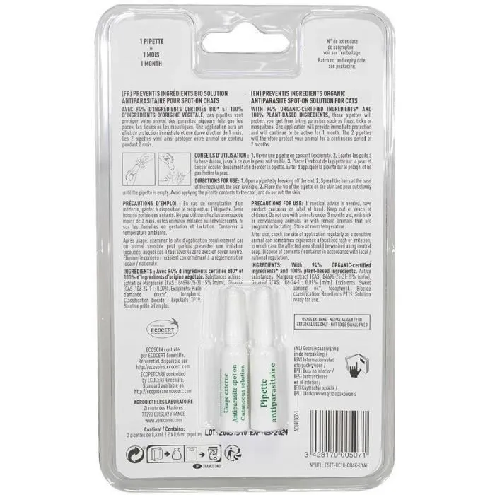 Vetocanis Pipeta Repelente Orgánica para Gato - Control de Pulgas, Garrapatas y Mosquitos - Protección Natural y Ecológica 2