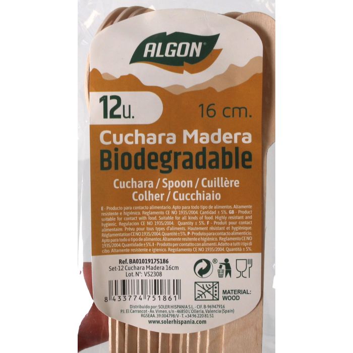 Set de 12 cucharas de madera Algon 16 cm (36 Cajas) 7 Set de 12 cucharas de madera Algon 16 cm (36 Cajas) 7