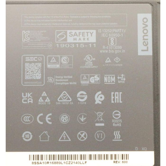 Lenovo Adaptador AC Slim 230W 20V para ThinkPad P Series y Legion con Conector Punta Amarilla Cuadrada 4
