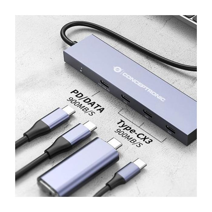 CONCEPTRONIC HUB USB 3.2 HUBBIES14G 4 PUERTOS USB-C 100W PD CARCASA DE ALUMINIO 2