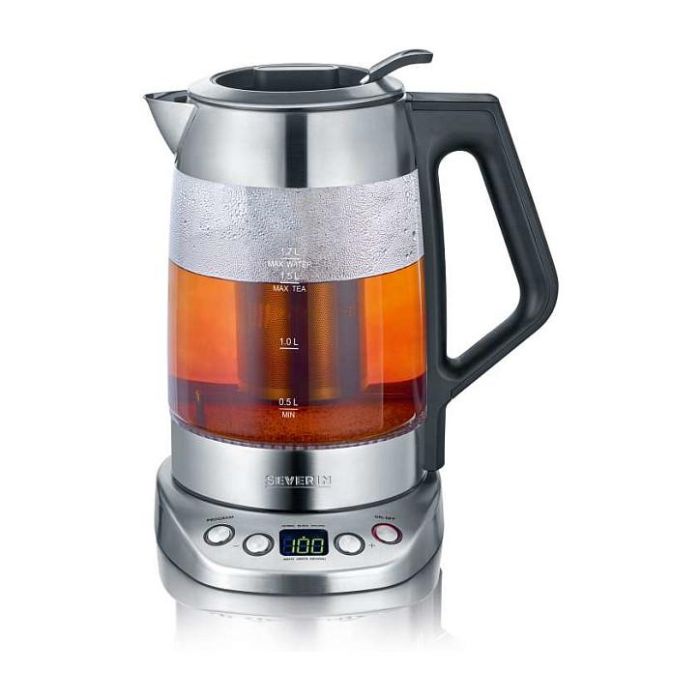 Severin WK 3479 - Hervidor de Agua y Té de Vidrio, 1.7 L, 3000 W, 13 Temperaturas, Acero Inoxidable, Apagado Automático, Negro 6