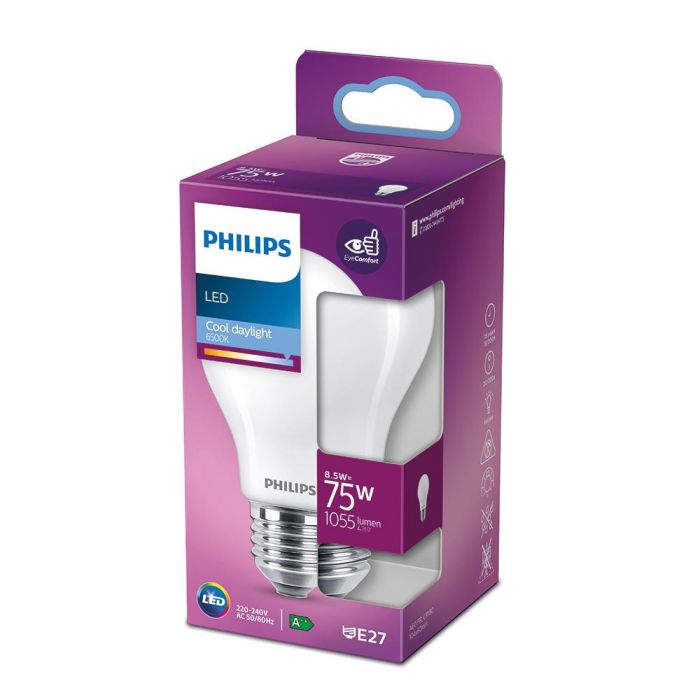 Bombilla standard led e27 8,5w 1.055lm 6500k luz fria ø6x10,4cm. philips 1