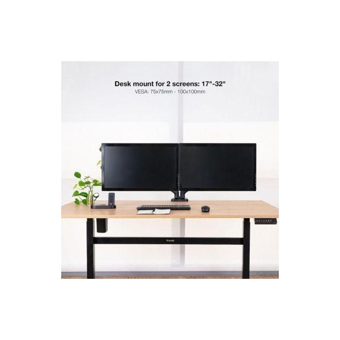 TooQ DB5132TNR-B Soporte de Mesa para 2 Monitores 17-32" hasta 9kg, Giratorio, Inclinable, VESA 75x75 100x100, Negro 3 TooQ DB5132TNR-B Soporte de Mesa para 2 Monitores 17-32" hasta 9kg, Giratorio, Inclinable, VESA 75x75 100x100, Negro 3