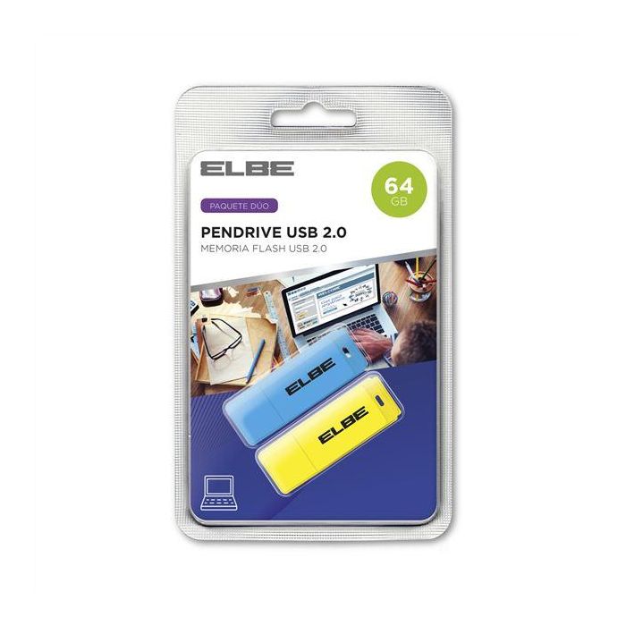 Pack De 2Ud. Pendrive 64Gb Usb2.0 Azul-Amarillo ELBE USB-264 1