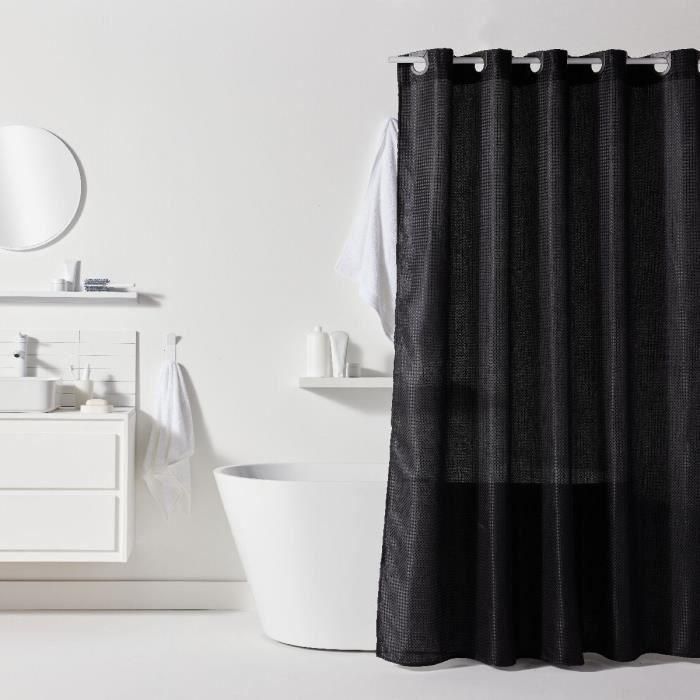 Cortina de ducha con diseño de gofres - Negra - Poliéster - 180 x 200 cm - 12 ganchos - UTILITY - TODAY Cortina de ducha con diseño de gofres - Negra - Poliéster - 180 x 200 cm - 12 ganchos - UTILITY - TODAY